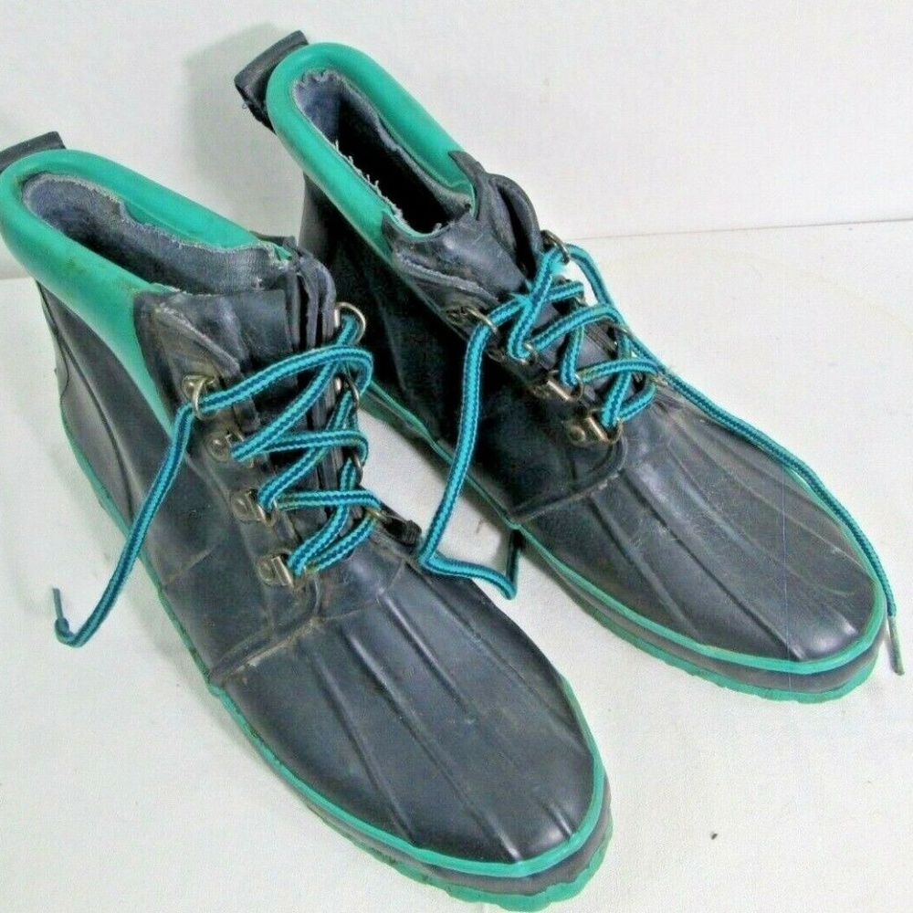 L L Bean Womens Rubber Rain Boots 9 Black Teal